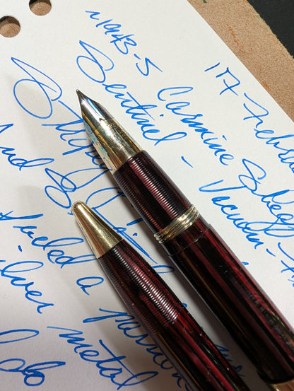 ~1943 Carmine Sheaffer Tuckaway Sentinel fountain pen & pencil - fine-mediun point