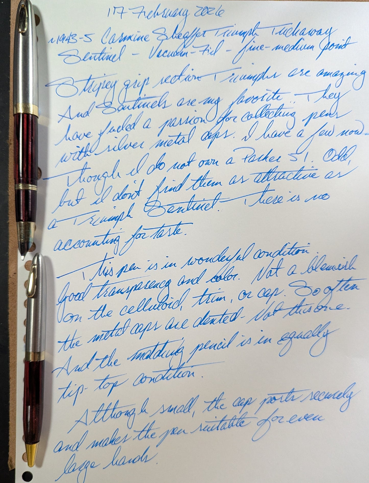 ~1943 Carmine Sheaffer Tuckaway Sentinel fountain pen & pencil - fine-mediun point