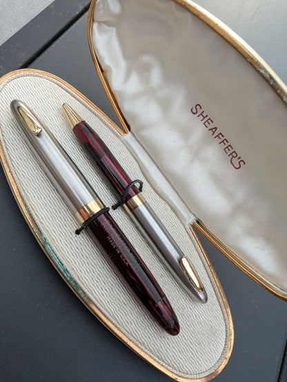 ~1943 Carmine Sheaffer Tuckaway Sentinel fountain pen & pencil - fine-mediun point