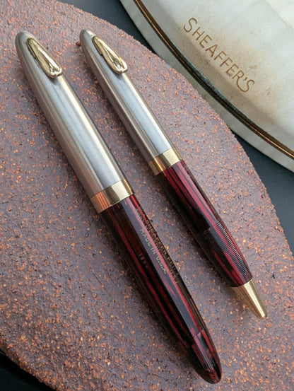 ~1943 Carmine Sheaffer Tuckaway Sentinel fountain pen & pencil - fine-mediun point