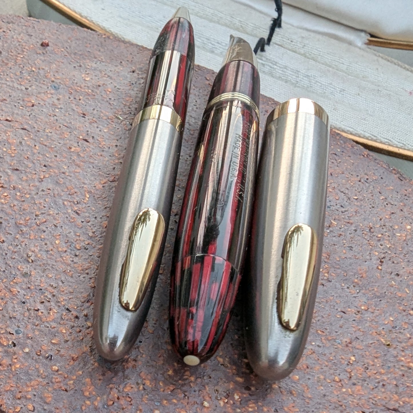 ~1943 Carmine Sheaffer Tuckaway Sentinel fountain pen & pencil - fine-mediun point