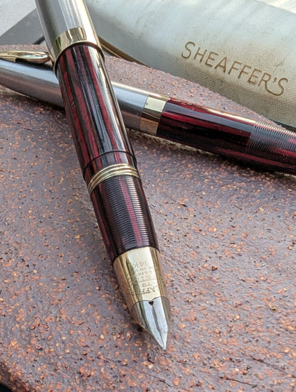 ~1943 Carmine Sheaffer Tuckaway Sentinel fountain pen & pencil - fine-mediun point