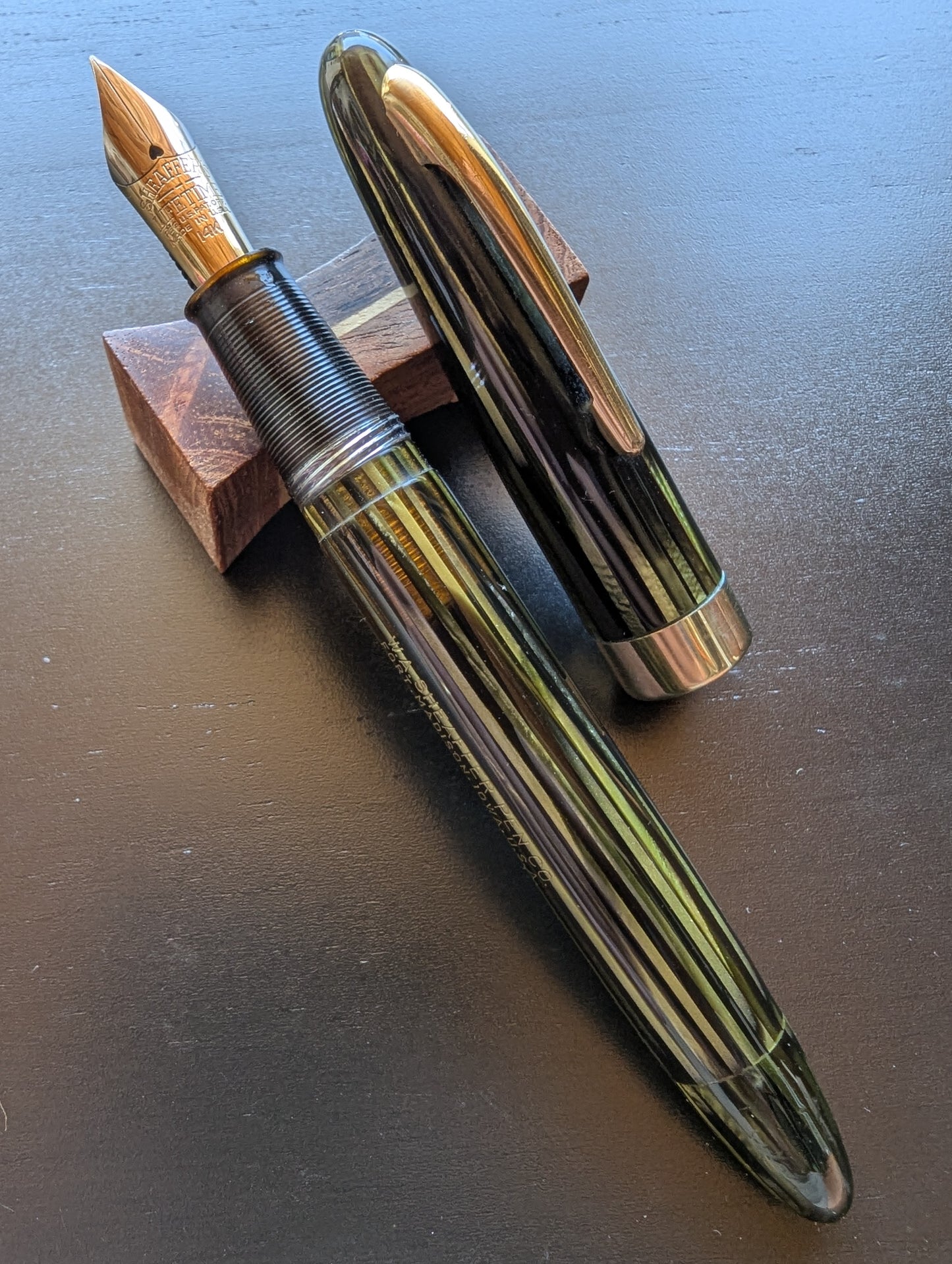 1947 Marine Green Sheaffer Sovereign fountain pen - Vacuum-Fil - stubby fine point