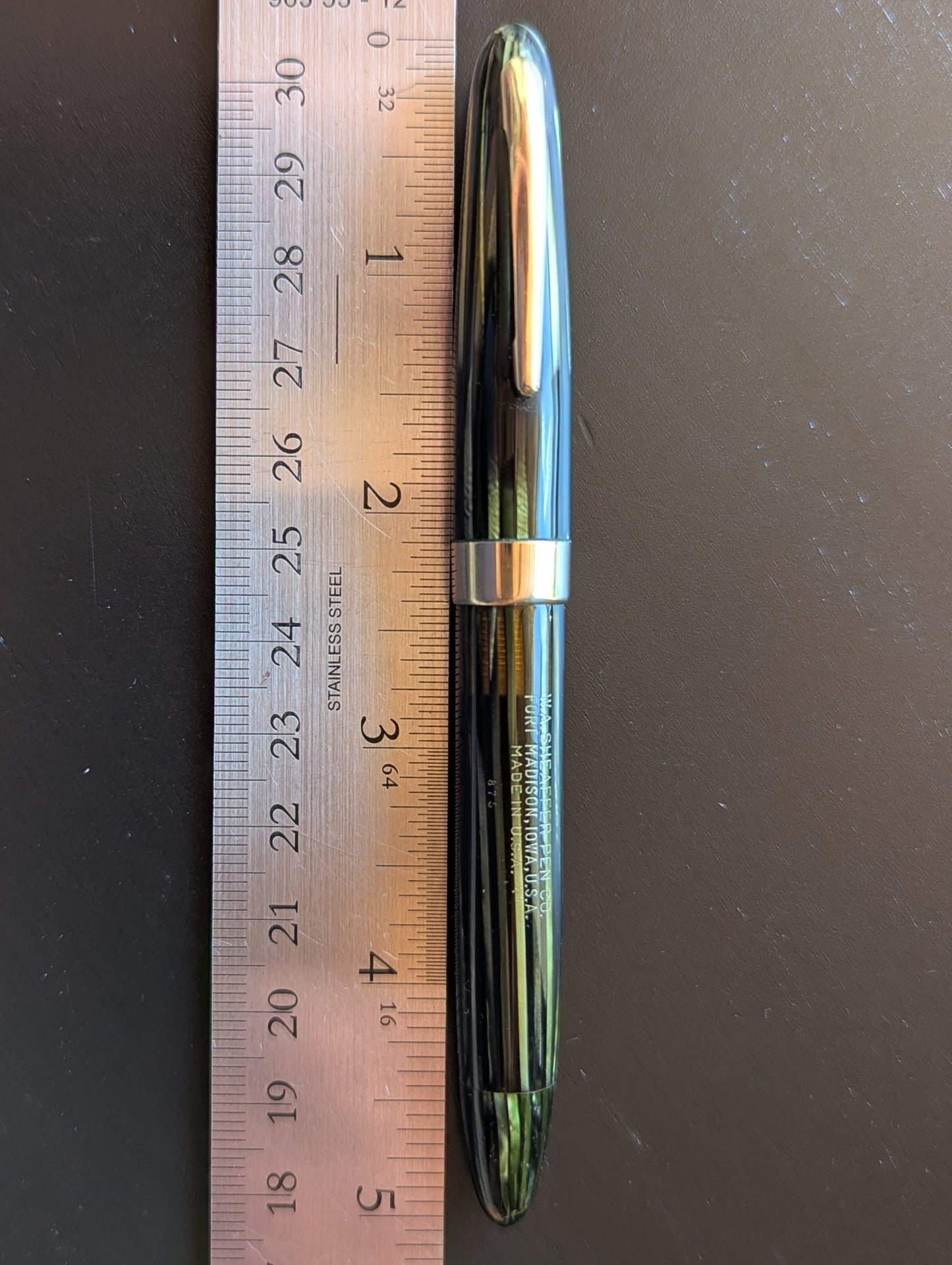1947 Marine Green Sheaffer Sovereign fountain pen - Vacuum-Fil - stubby fine point