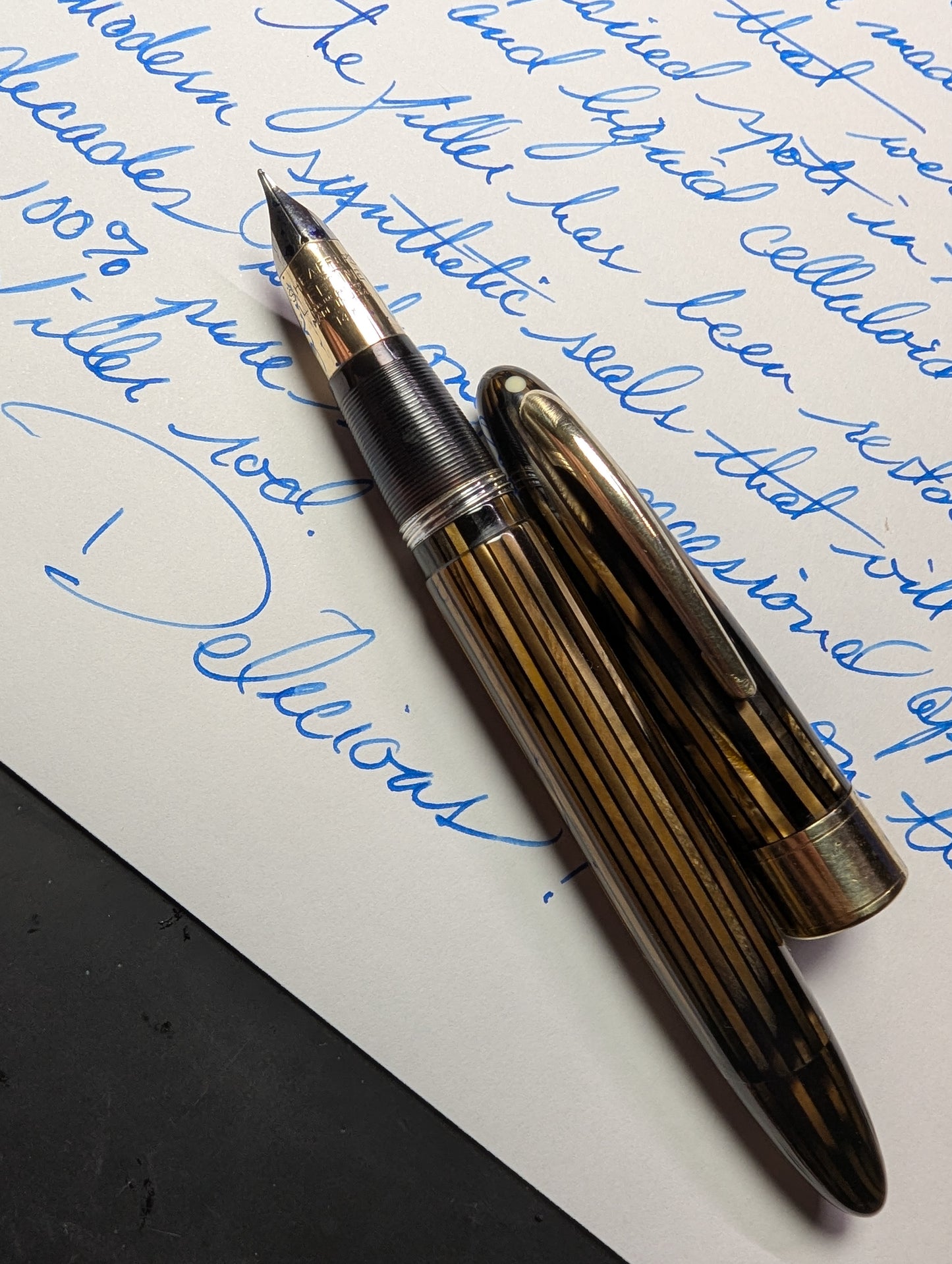 ~1947 Golden Brown Sheaffer Triumph Valiant - fine-medium point