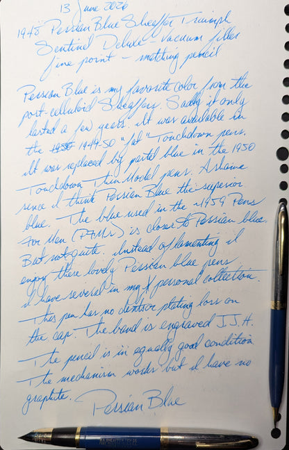 1948 Persian Blue Sheaffer Triumph Sentinel Deluxe fountain pen & pencil - fine point