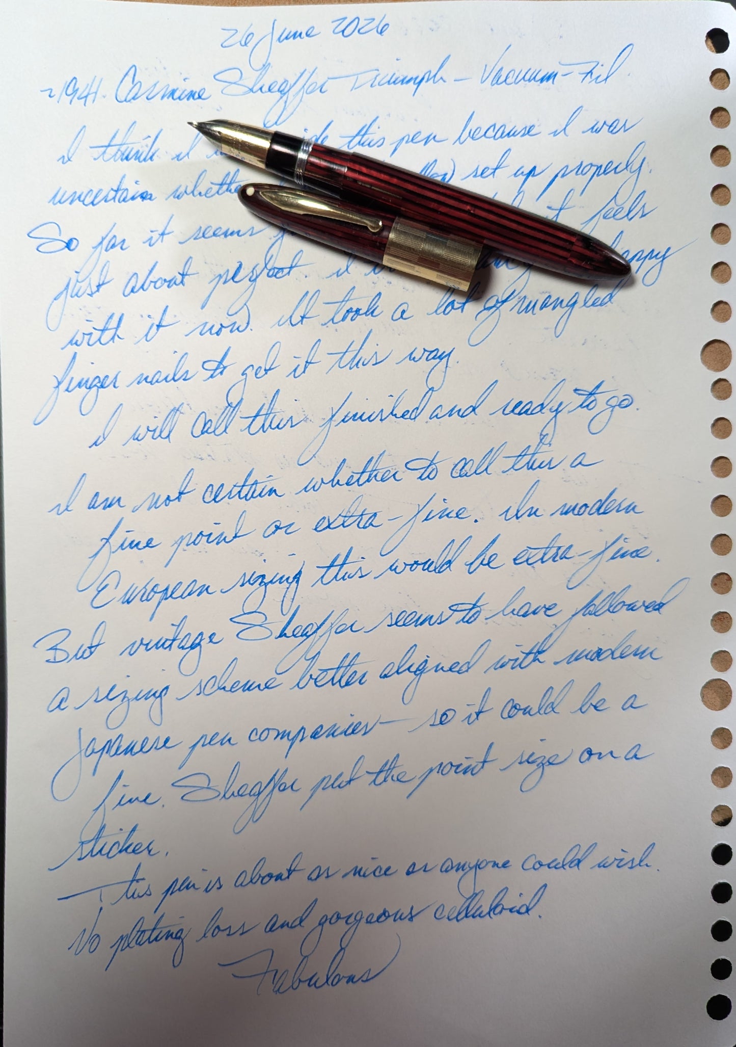 1942 Carmine Sheaffer Triumph - Vacuum-Fil - fine - extra-fine point