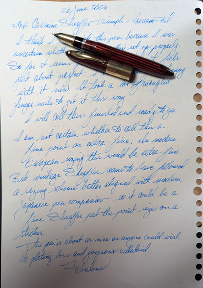 1942 Carmine Sheaffer Triumph - Vacuum-Fil - fine - extra-fine point