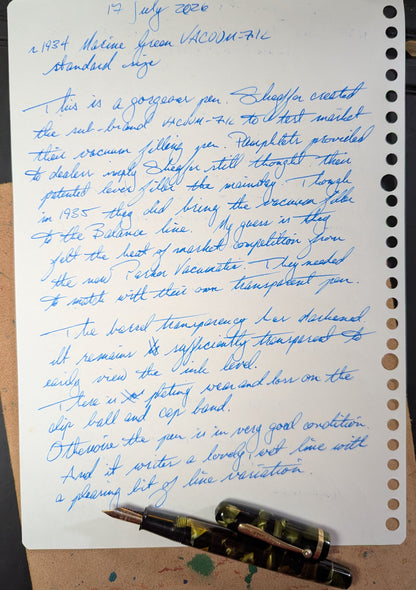 Marine Green VACUUM-FIL standard size fountain pen - fine point