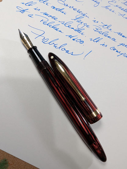 ~1941 Carmine Sheaffer Balance Sovereign Fountain Pen - fine-medium point