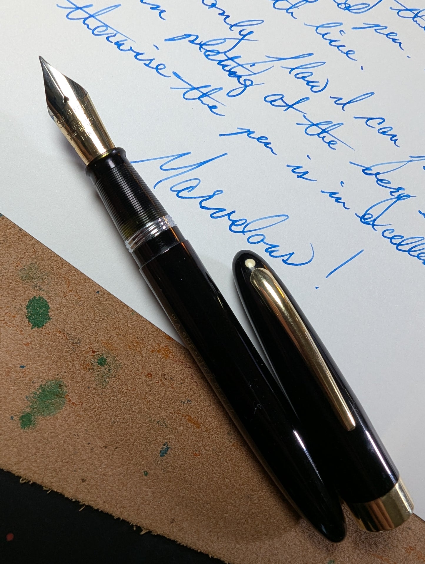 1948 Black Sheaffer Statesman - Vacuum-Fil - Fine+ Golden Spade nib