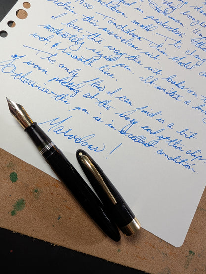 1948 Black Sheaffer Statesman - Vacuum-Fil - Fine+ Golden Spade nib