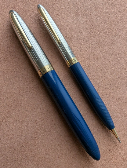 1948 Persian Blue Sheaffer Triumph Sentinel Deluxe fountain pen & pencil - fine point