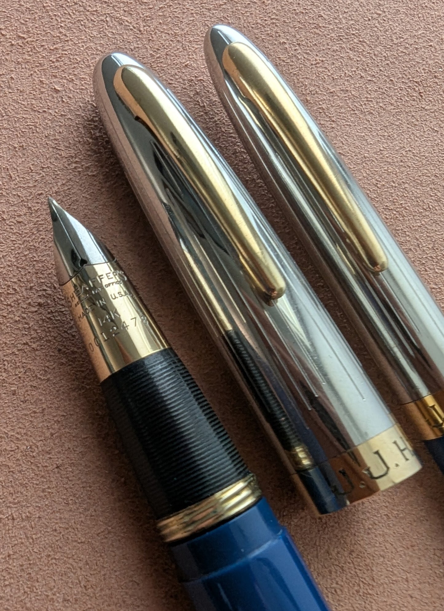 1948 Persian Blue Sheaffer Triumph Sentinel Deluxe fountain pen & pencil - fine point