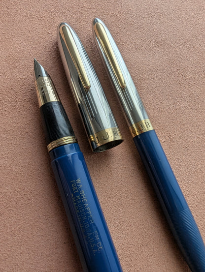1948 Persian Blue Sheaffer Triumph Sentinel Deluxe fountain pen & pencil - fine point