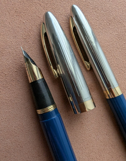 1948 Persian Blue Sheaffer Triumph Sentinel Deluxe fountain pen & pencil - fine point