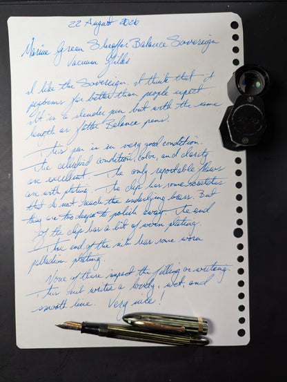 Marine Green Sheaffer Balance Sovereign Fountain Pen - fine point