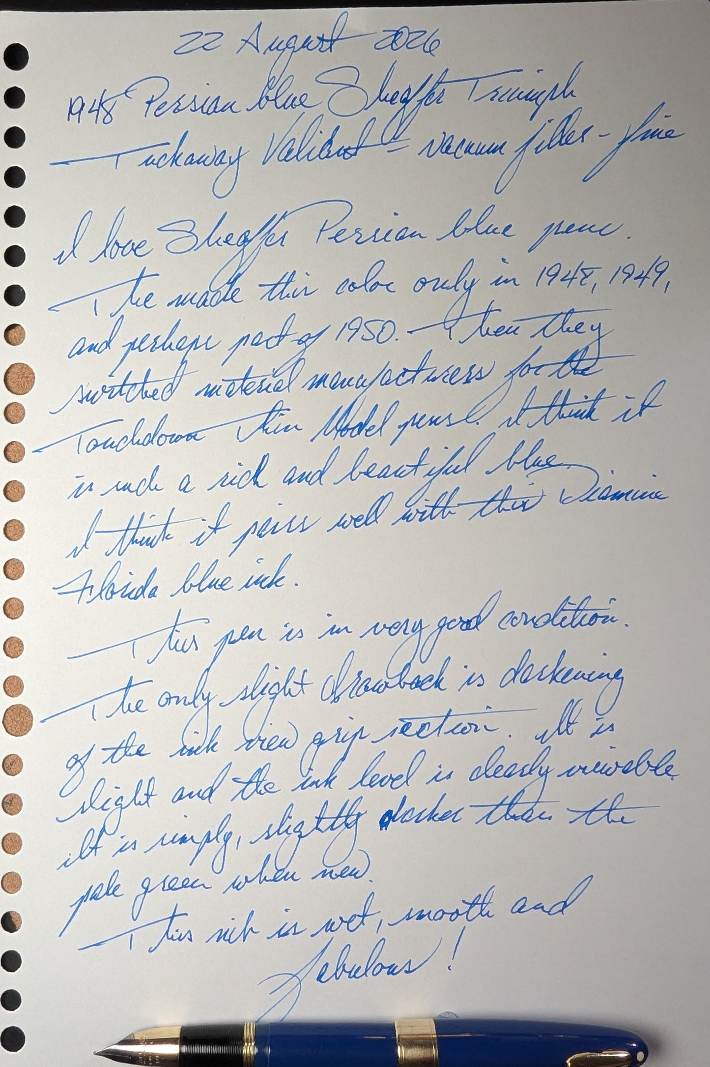 1948 Persian blue Sheaffer Tuckaway Valiant Deluxe - Vacuum-Fil - fine point