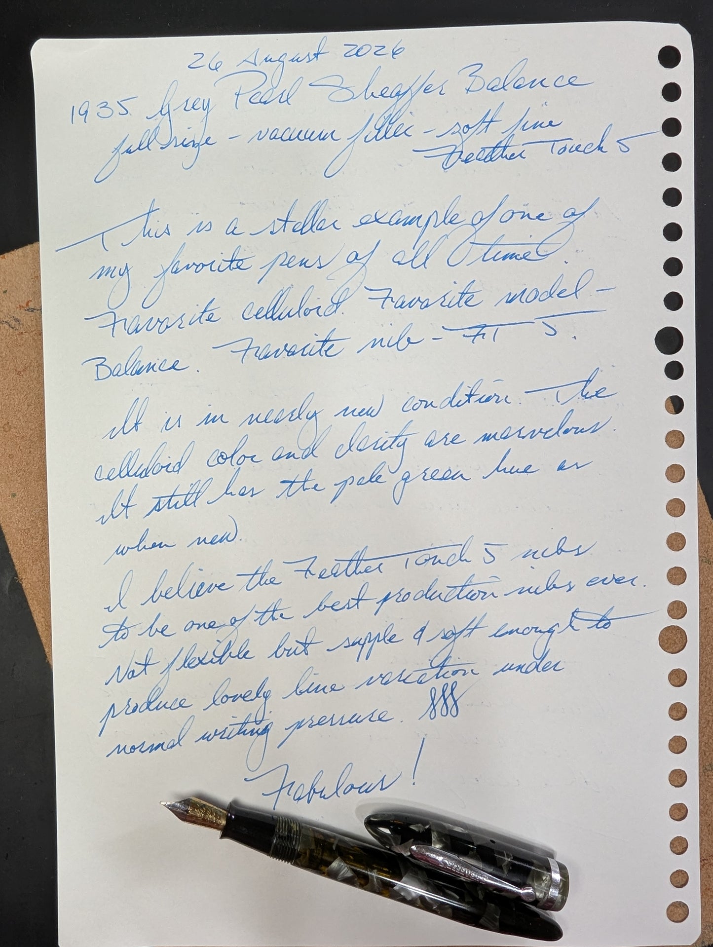 1935 Grey Pearl Sheaffer Balance Feather Touch 5 - soft fine point