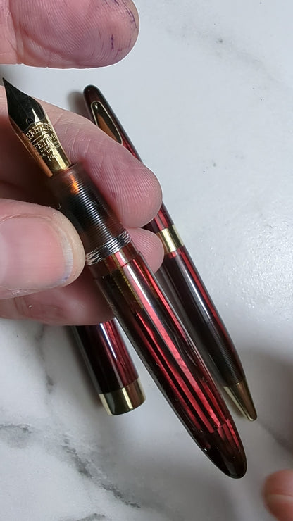 ~1947 Carmine Sheaffer Tuckaway Sovereign fountain pen & pencil - extra-fine point